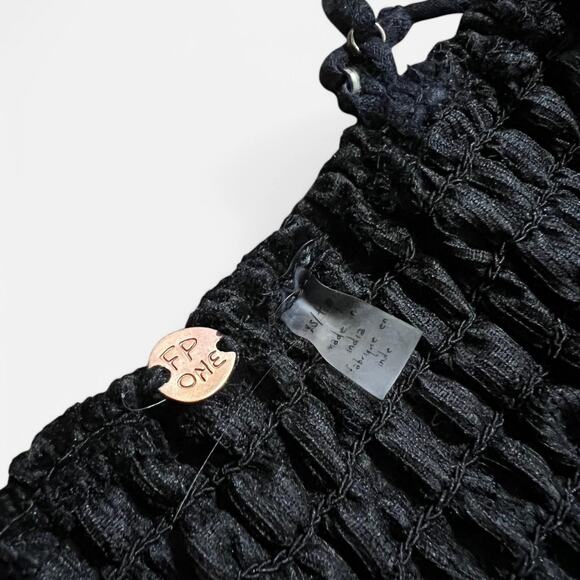 Free People Black Velvet Madonna Sheer Floral Lace Smocked Cropped Bra Top XS - Picture 7 of 8